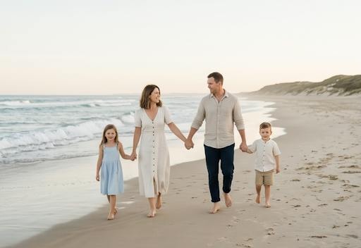 Family photo by the sea