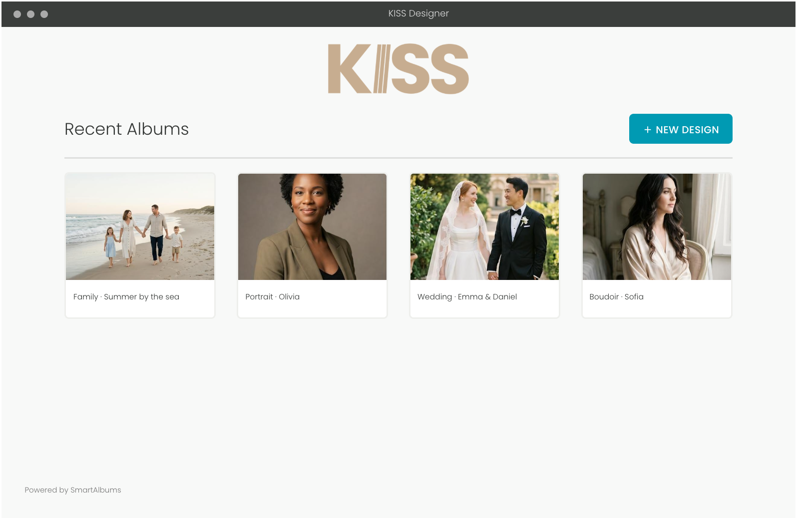KISS Designer My Designs screen with recent albums